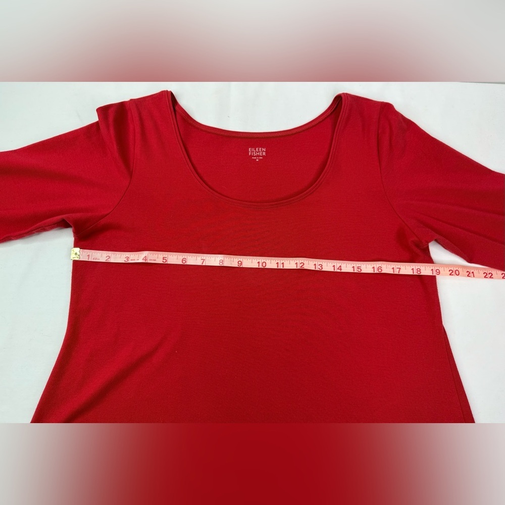 Eileen Fisher Vibrant Red Tunic Dress Organic Cotton Scoop Neck Size Medium - Picture 8 of 9